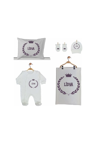 Pia Baby Gl 2006 İsme Özel Taçlı Beşli Tulum Set Krem