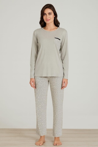 Kadın 06028 Raporlu İnterlok Uzun Kol Pijamatakımı Yeşil Yeşil