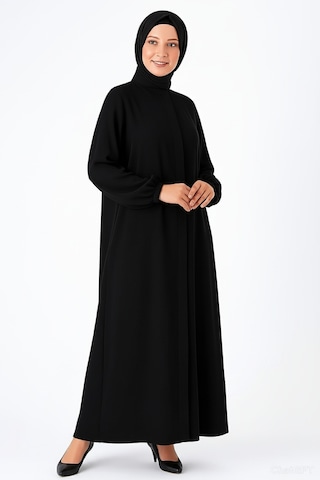 Medine İpeği Mevlana Kesim Cepli Kuşaklı Bol Ferace 4000-siyah Siyah