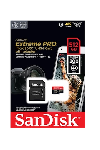 Sandisk 512 Gb Extreme Pro Microsdxc Kart + Sd Adaptörü + Rescuepro Deluxe, 200 Mb/sn'ye Kadar, A2 Uygulama Performansı, Uhs-ı, Sınıf 10, U3, V30 İle