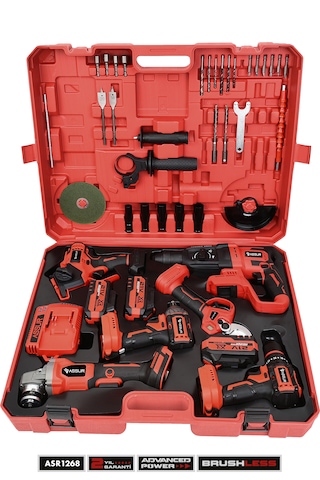 Assur ASR1268 21V 6'lı Set Kırıcı Delici Hilti + Taşlama + Somun Sıkma + Matkap + Budama Makası/Testeresi Kırmızı