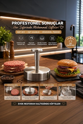 Porsima 1832 Hamburger Ve Köfte Kalıbı Köfte Presi Şekillendirici Burger Press Pratik Köfte Yapma Aparatı Gri
