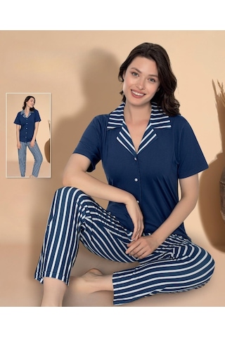 Boyraz Kadın Milan Boydan Düğmeli Kısa Kol İnce Pijama Takımı 11036 - 1 Adet 001