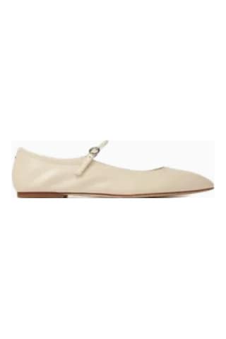 Aeyde Uma Ballet Flats, Beyaz Nappa Deri, Kare Burun, Minimalist Askılı, Lüks Italyan Tasarımı Babet Açık Bej
