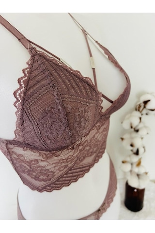 Vizon Bralet Dantelli Sütyen Takım Vizon