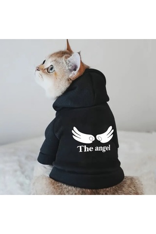 Kedi Ve Köpek İçin The Angel Kapüşonlu Siyah Sweatshirt
