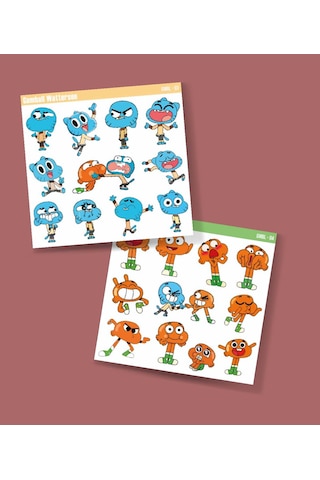Watterson Darwin-gumball-çizgifilm Sticker Set 2li Parlak Kağıt- Çizgi Dizi Etiket Süsleme Beyaz