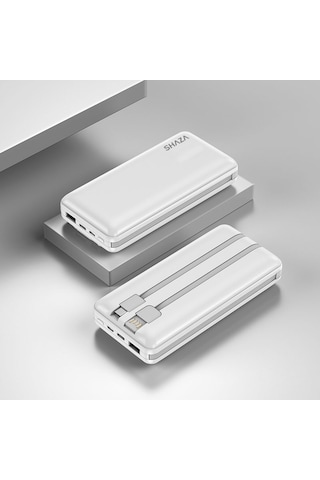 Shaza 20.000 Mah Kendinden Kablolu Taşınabilir Şarj Cihazı Beyaz