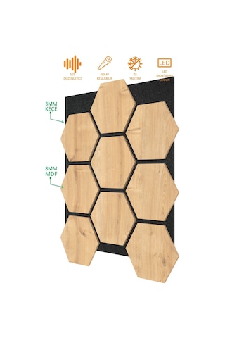 Ahşap Altıgen Petek Akustik Duvar Kaplama Paneli Mdf 68x56cm Safir Meşe