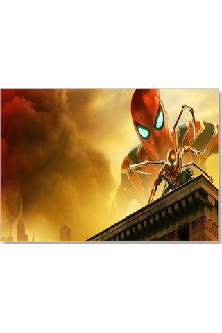 Cakasepetim Spiderman Evden Uzakta Demir Örümcek Çatıda Ahşap Mdf Tablo