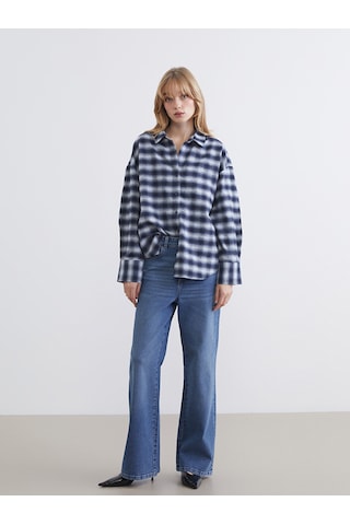 Lcw Vision Lacivert Ekose Oversize Kadın Oduncu Gömlek