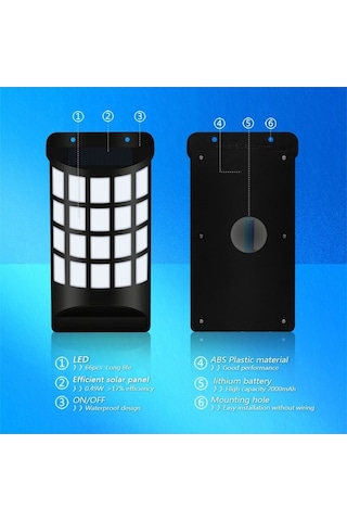 Ebitda Güneş Enerjili Alev Efektli Duvar Lambası - 2000mah Pil, Ip65 Su Geçirmez, Otomatik Aç/kapa