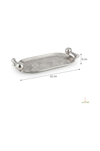 Mushroom Sılver Dekoratif Tepsi 46x20x6