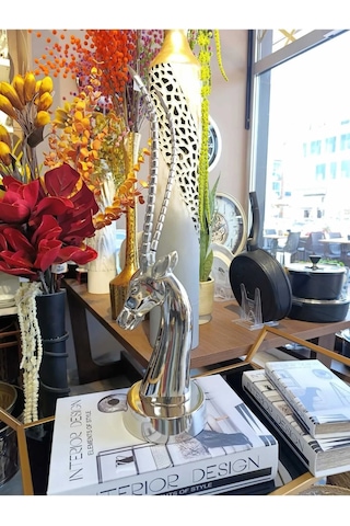 Deer Head Nıckel 13x15x55 Cm