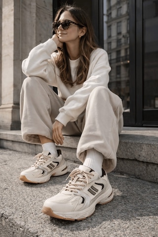 Muggo Shift Kadın Kalın Taban Bağcıklı Günlük Sneaker Spor Ayakkabı Bej