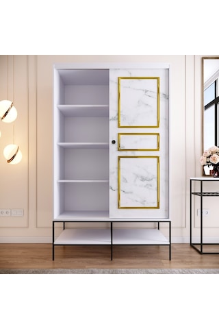 Pasific Home Martin 2 Kapaklı Sürgülü Gardırop Elbise Dolabı Beyaz - Beyaz Mermer 120 CM