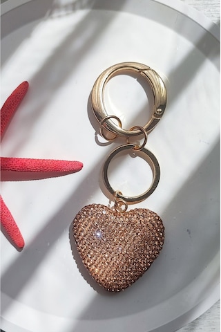 Zirkon Taşlı Pastel Nude-gold Renk Kalp Model Çanta Aksesuarı Ve Anahtarlık