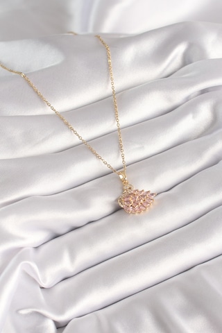 316l Çelik Gold Renk Zincir Pembe Zirkon Taşlı Kuğu Model Kadın Kolye Çok Renkli