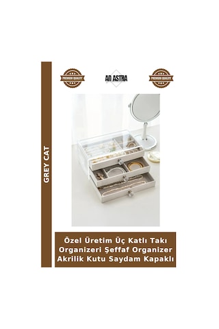 Özel Üretim Üç Katlı Takı Organizeri Şeffaf Organizer Akrilik Kutu Saydam Kapaklı Çok Renkli