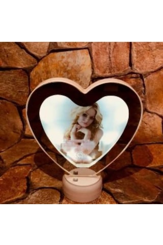 Kişiye Özel Fotoğraflı Kalp Şekilli Sihirli Led Ayna