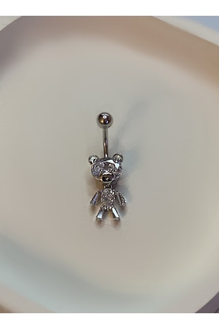 Kadın Taşlı Ayıcık Model Çelik Piercing Gümüş