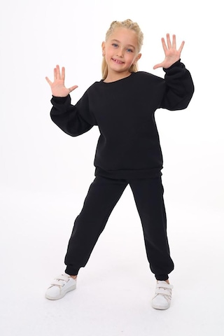 Üç İplik Cepli Bisiklet Yaka Alt Üst Takım Siyah