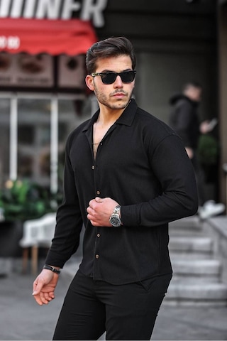 Tex Republic Erkek Siyah Fitilli Ottoman Gömlek Siyah