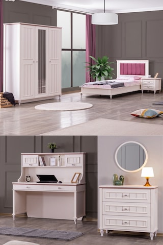 Ezgi Lux Genç Odası - 3 Kapılı Dolap, Karyola, Komodin, Masa, Şifonyer
