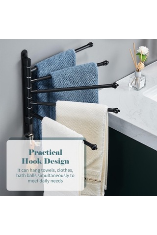 Novahub 360 Dönebilen Katlanır 4 Kollu Alüminyum Havlu Askısı - Mutfak İçin Siyah Siyah