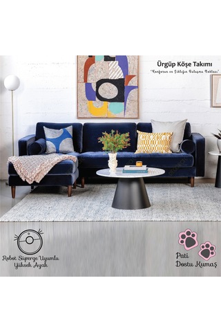 Ürgüp Modern Köşe Koltuk Takımı - Lacivert - Sol Köşe - Baby Face Yumuşak Kumaş Lacivert