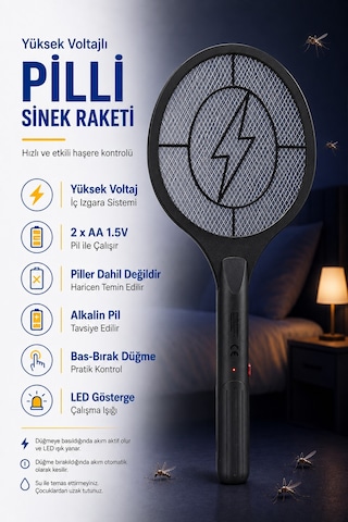 Pilli Sinek Raketi Sivrisinek Karasinek Haşere Öldürücü Sineklik Haşere Aleti Z007