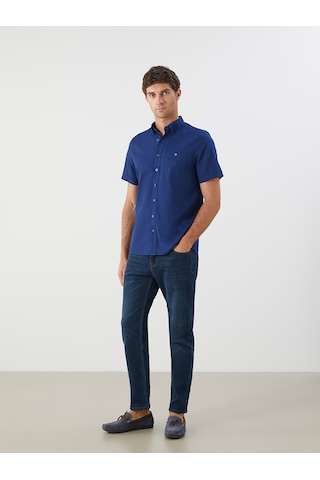 Lcwaıkıkı Classic Lacivert Regular Fit Keten Karışımlı Erkek Gömlek