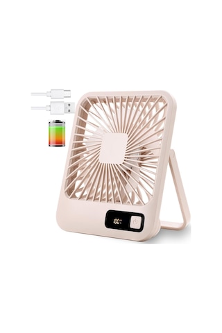 Masa Vantilatörü Taşınabilir Usb Şarj Edilebilir Fan 2000 Mah Pil Ve Lcd Ekranlı Eğimli Katlanır Kişisel Mini F