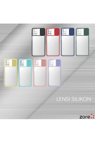 Ekılıf - Samsung Galaxy M31s Uyumlu - Kılıf Slayt Sürgülü Arkası Buzlu Lensi Kapak - Pembe Açık
