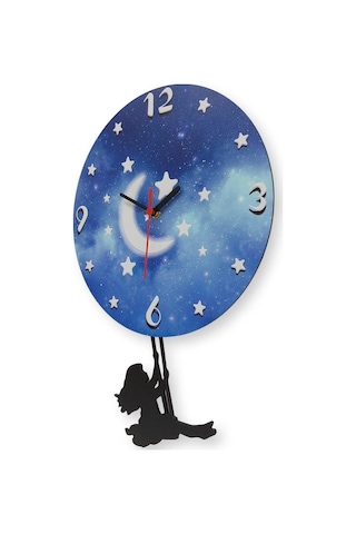 Cajuart Gece Salıncaklı Kız Sallanan Ahşap Sarkaçlı Duvar Saati