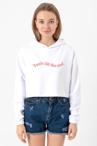 Rose Toxic Till The End Beyaz Optik Kadın Crop Kapşonlu Optik Beyaz