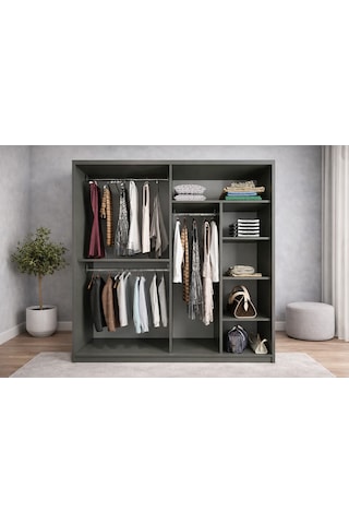 Osvin Tamamı Mdf Sürgü Kapaklı Dolap Gardırop Füme 180 Cm
