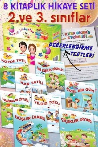 2. 3. Sınıflar İçin Tavsiyeli Parıltılı Çocuk Hikayeleri Kutulu 8 Kitap + Değerlendirme Soruları