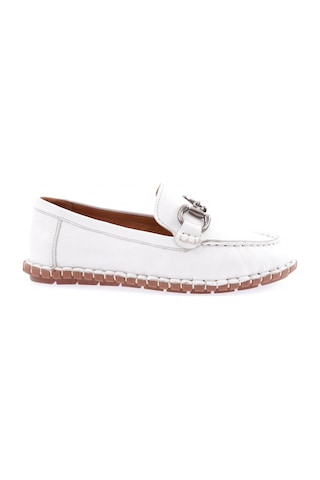 Dgn 600-23y Kadin Dikiş Detayli Metal Tokali Loafer Ayakkabi 600-2109-R0198 Beyaz