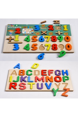 Bundera Eğitici Matematik ve Alfabe Ahşap Yapboz Set 2'li