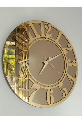 Ayna Denizi Golden Latin Bronze Model Altın Bronz Renk 50 CM Dekoratif Aynalı Duvar Saati Altın