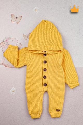 Babyhola Triko İçi Velsoft Kışlık Kalın Kız Erkek Bebek Tulum Gül Kurusu 2809 Hardal