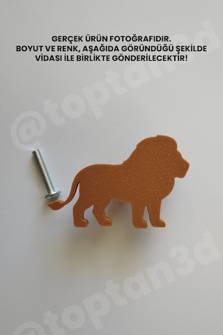 8 Adet - Kahverengi Aslan Dolap Kulpu - Modern Çocuk, Bebek Odası Mobilya Kulpu Kulp Vidası Dahildir Sarı