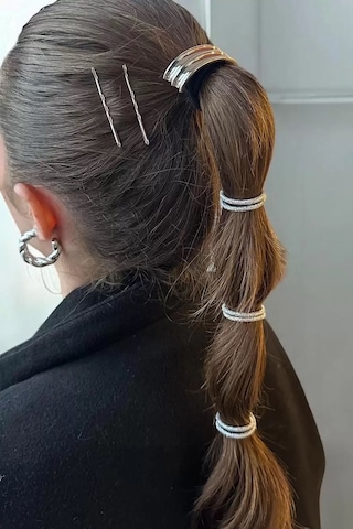 Caş Dekorasyon Gümüş Renk Metal Lastik Toka Ve Tel Toka Set Gümüş