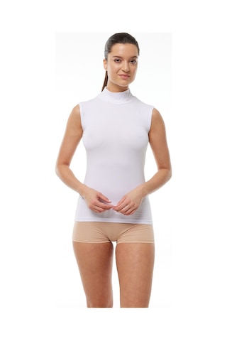 Malabadi Kadın Kolsuz Yarım Balıkçı Yaka Modal Body 1044, Balıkçı Yaka Body Beyaz