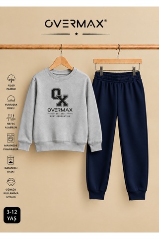 Overmax Baskılı Çocuk Sweatshirt & Eşofman Altı Takım 3-12 Yaş Gri Üst-lacivert Alt - 920664318 Gri Üst-lacivert Alt