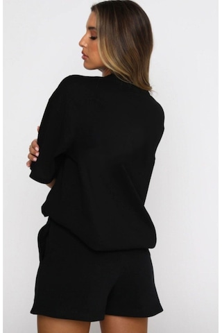 Kelebek T-shirt Şort - Siyah Alt Üst Kombin Şort Tişört Takım Baskılı Oversize Bisiklet Yaka Siyah