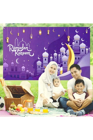 Xiyyadms Ramazan Bayramı Dekoratif Perde 110x180cm Mor Polyester Duvar Örtüsü Aile Toplantıları Odalar İçin A101 Çok Renkli