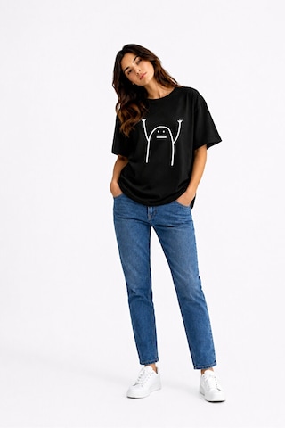 Nevermind Komik Çöp Adam Çift Tişörtü Oversize Unisex Sevgili Kombini Baskı Siyah