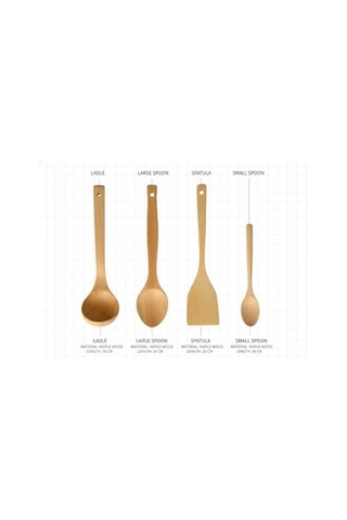 Doğal Akçaağaç 4 Parça Mutfak Seti Premium Ahşap Kaşık, Spatula Ve Servis Kepçesi Sağlıklı Ve Ergonomik Mutfak Gereçleri